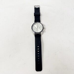 L&Co Men’s Silver Dial Silver Tone Case Black Strap Large 2” Dial LCW20098S